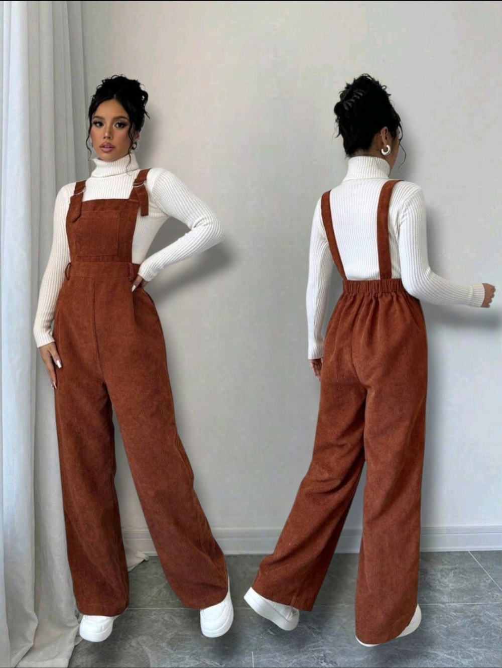 Like New 🤎 Women's Brown Corduroy High Waist Wide Leg Overall Jumpsuit